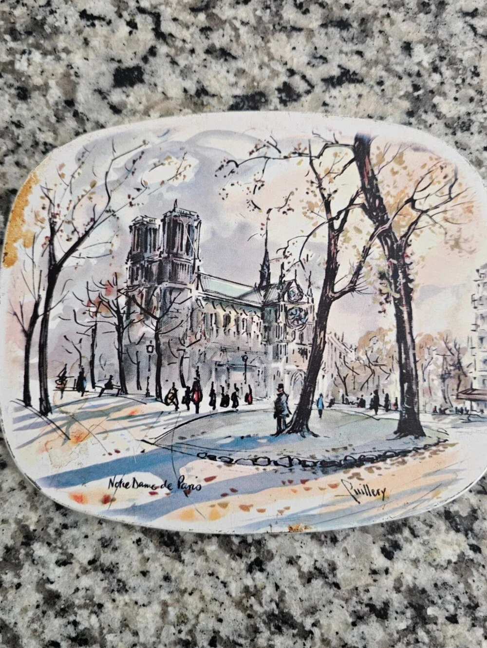 Vintage Enamel & Cork Trivet – Notre Dame de Paris by Puillery